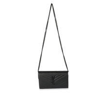 Saint Laurent Black Chevron Leather Cassandre Envelope Chain Wallet