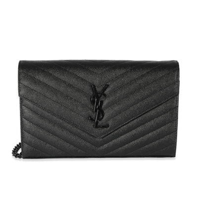 Saint Laurent Black Chevron Leather Cassandre Envelope Chain Wallet