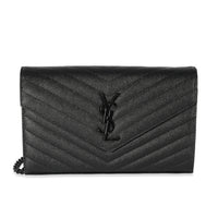 Saint Laurent Black Chevron Leather Cassandre Envelope Chain Wallet