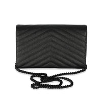 Saint Laurent Black Chevron Leather Cassandre Envelope Chain Wallet