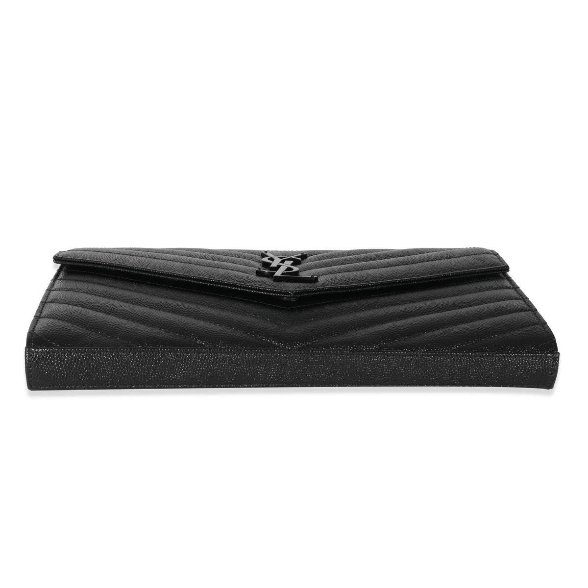 Saint Laurent Black Chevron Leather Cassandre Envelope Chain Wallet