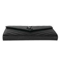 Saint Laurent Black Chevron Leather Cassandre Envelope Chain Wallet