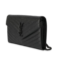 Saint Laurent Black Chevron Leather Cassandre Envelope Chain Wallet