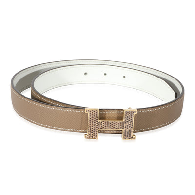 Hermes White Etoupe Epsom Lizard Mini Constance 24mm Reversible