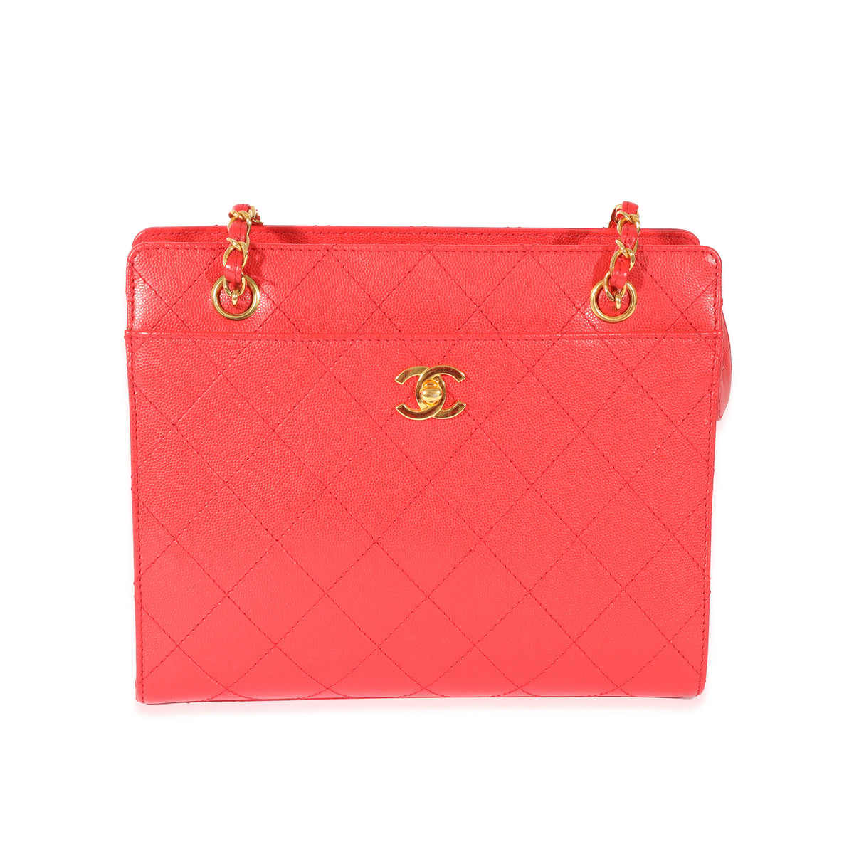 Chanel Vintage Red Caviar CC Lock Tote