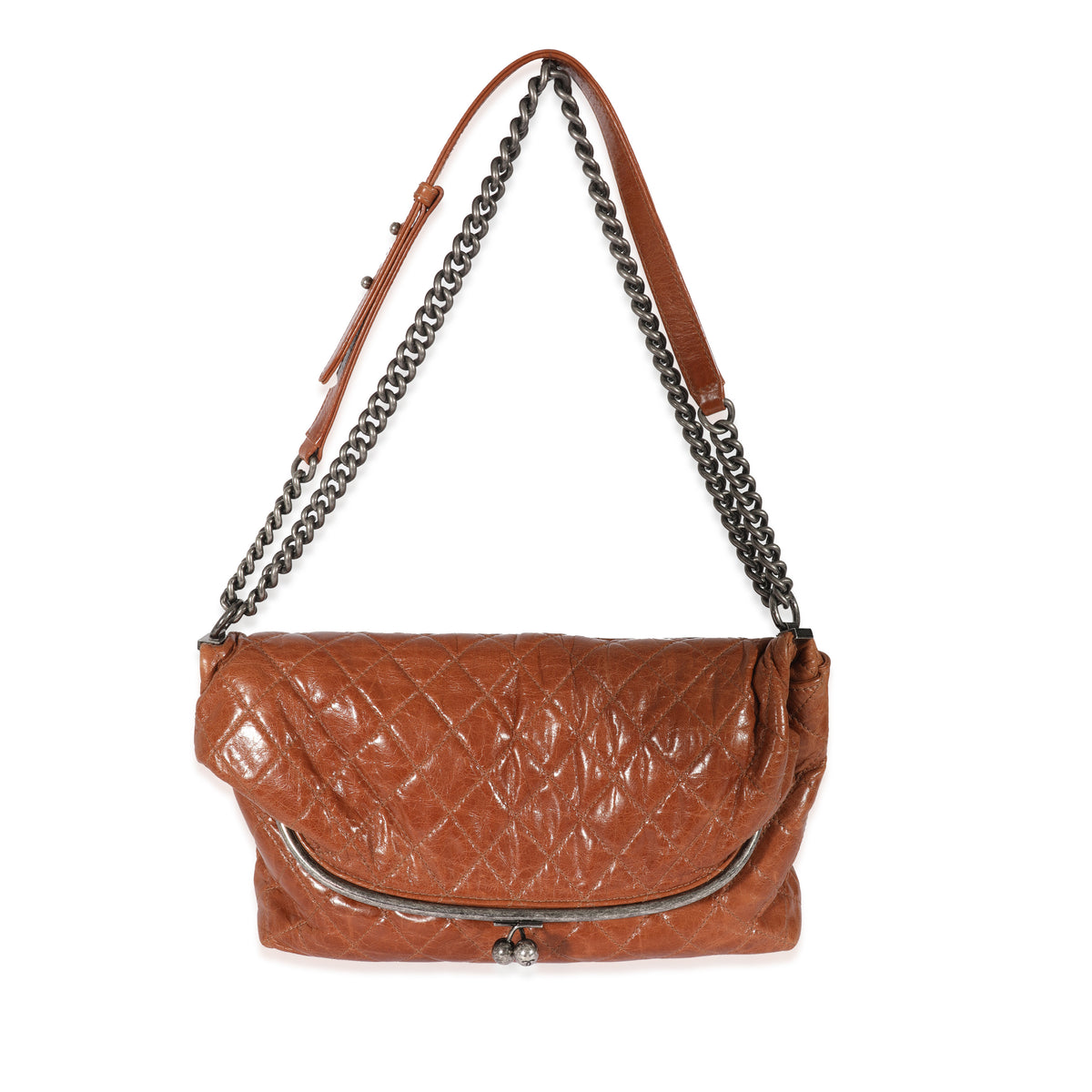 Chanel Brown Calfskin Tabatiere Kisslock Foldover Bag