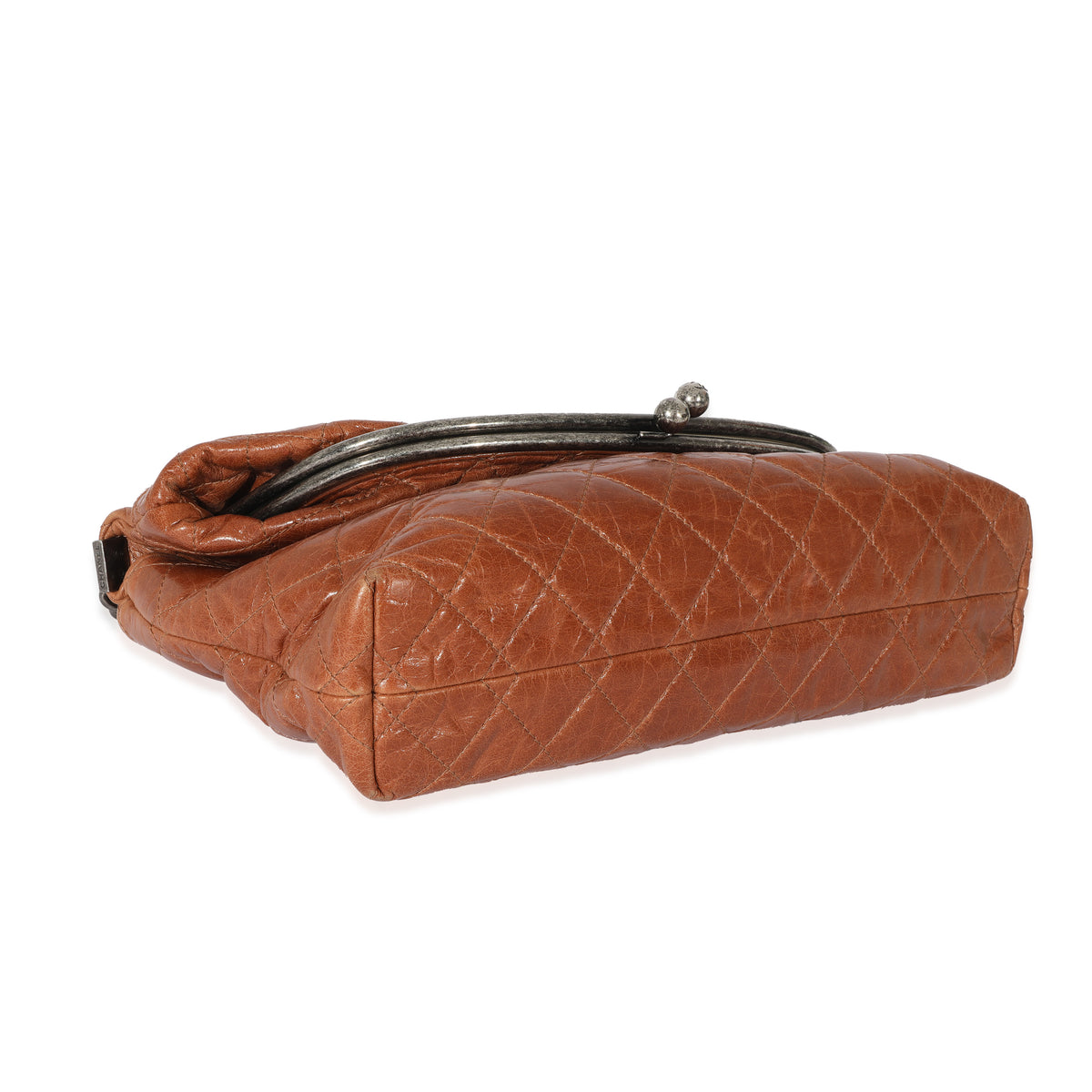 Chanel Brown Calfskin Tabatiere Kisslock Foldover Bag