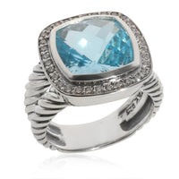 David Yurman Albion Blue Topaz Diamond Ring in Sterling Silver 0.22 CTW