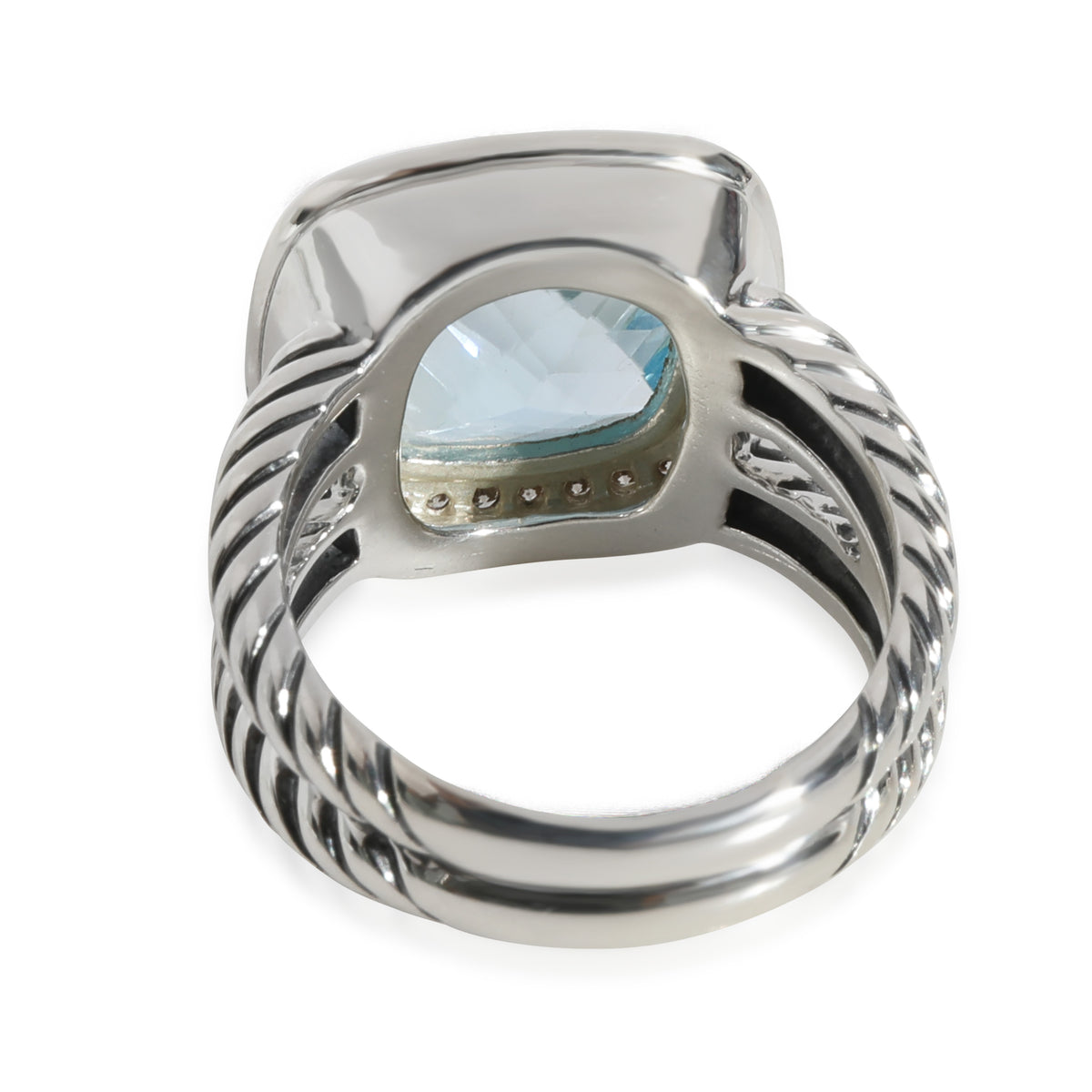 David Yurman Albion Blue Topaz Diamond Ring in Sterling Silver 0.22 CTW