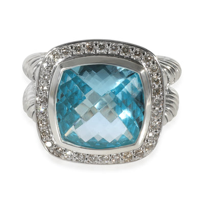 David Yurman Albion Blue Topaz Diamond Ring in Sterling Silver 0.22 CTW