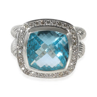 David Yurman Albion Blue Topaz Diamond Ring in Sterling Silver 0.22 CTW