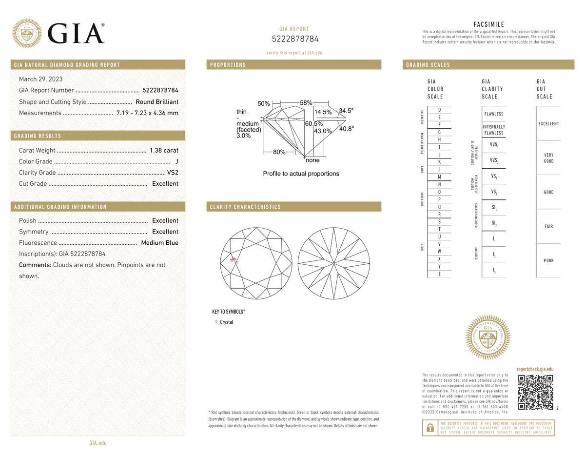 GIA Certified 1.38 Ct Round cut J VS2 Loose Diamond