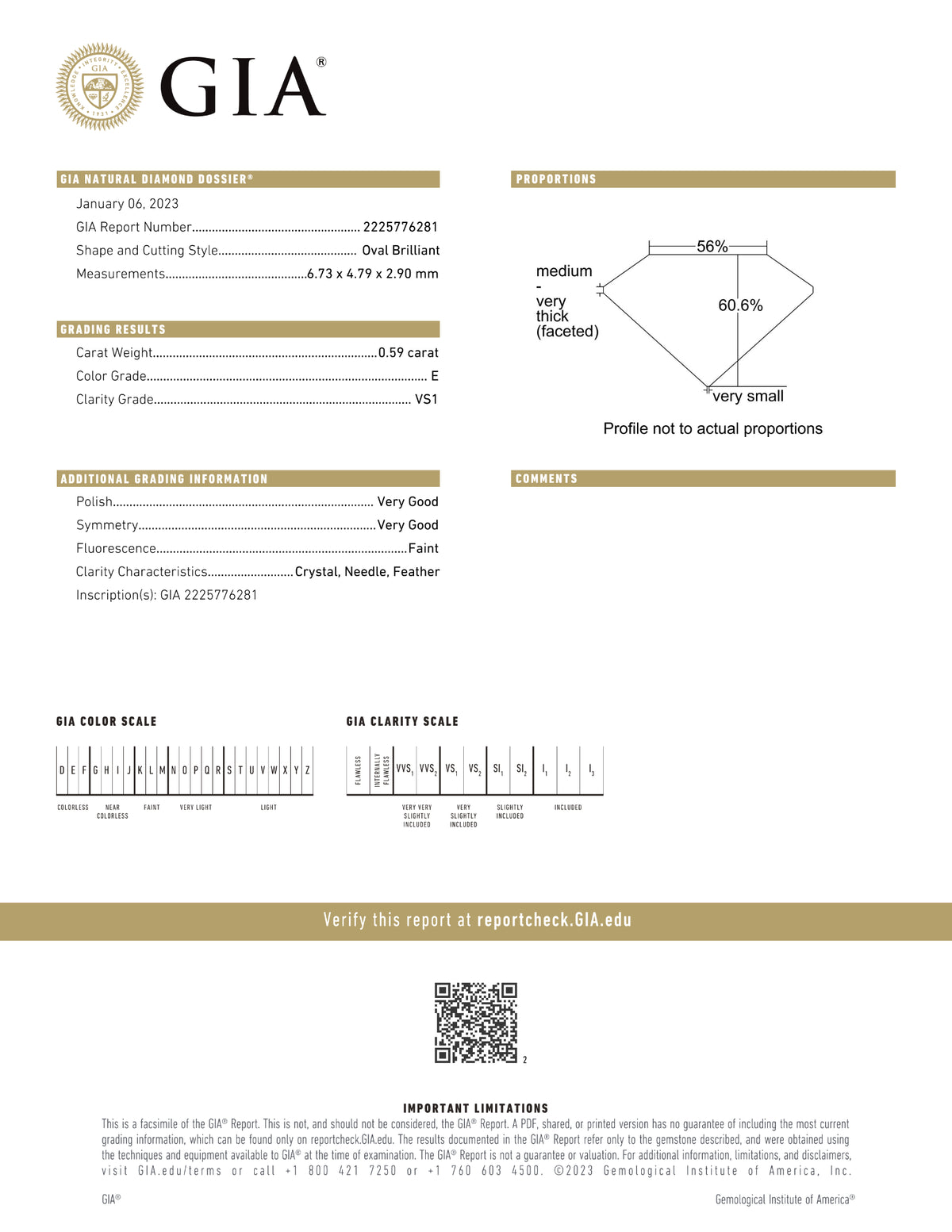 GIA Certified 0.59 Ct Oval cut E VS1 Loose Diamond