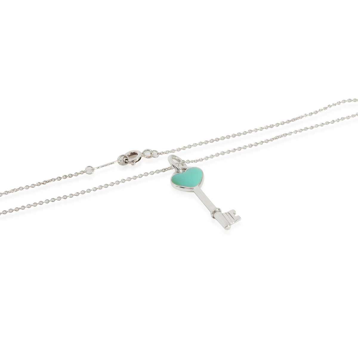 Tiffany Enamel Heart Key Pendant With Chain in Sterling Silver
