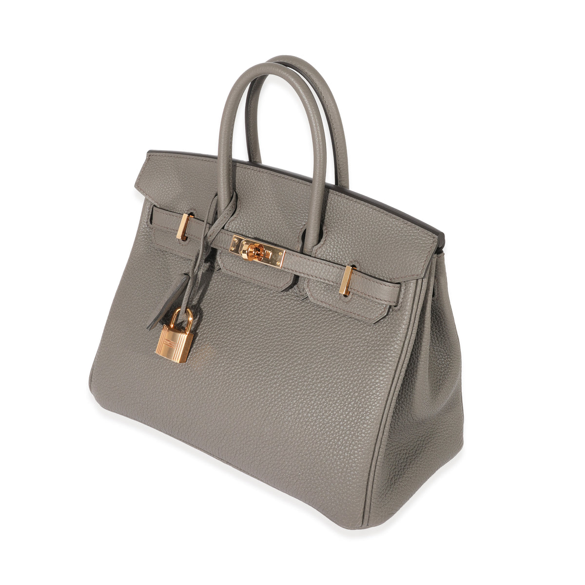 Hermes Gris Etain Togo Leather Gold Plated Birkin 25 Bag Hermes