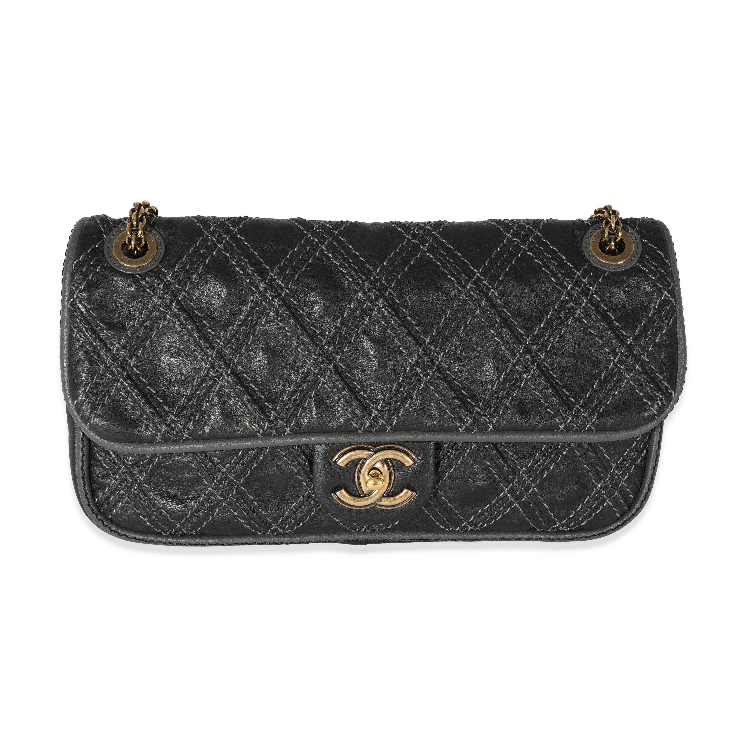 Chanel Black Leather Paris Bombay Medium Triptych Flap Bag