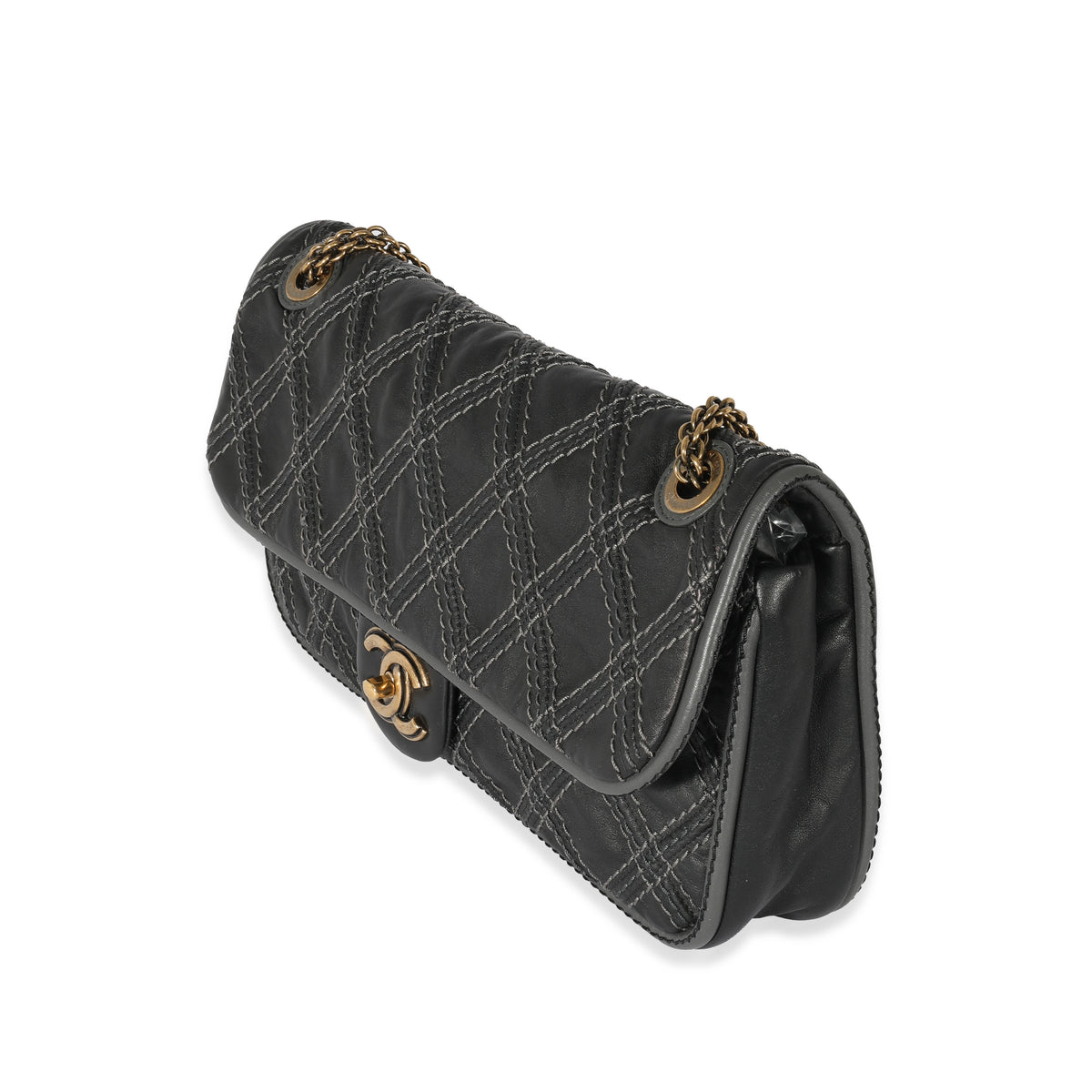 Chanel Black Leather Paris Bombay Medium Triptych Flap Bag, myGemma, IT