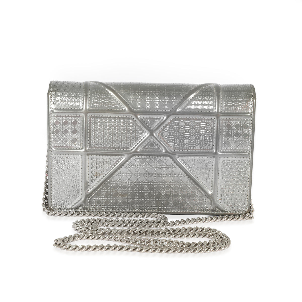 Metallic Patent Micro-Cannage Diorama Wallet on Chain Pouch Silver