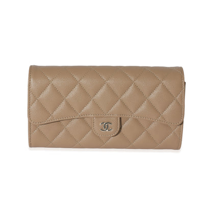 Chanel 22A Dark Beige Quilted Classic Long Flap Wallet