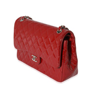 Chanel Red Quilted Patent Leather Jumbo Double Flap Bag