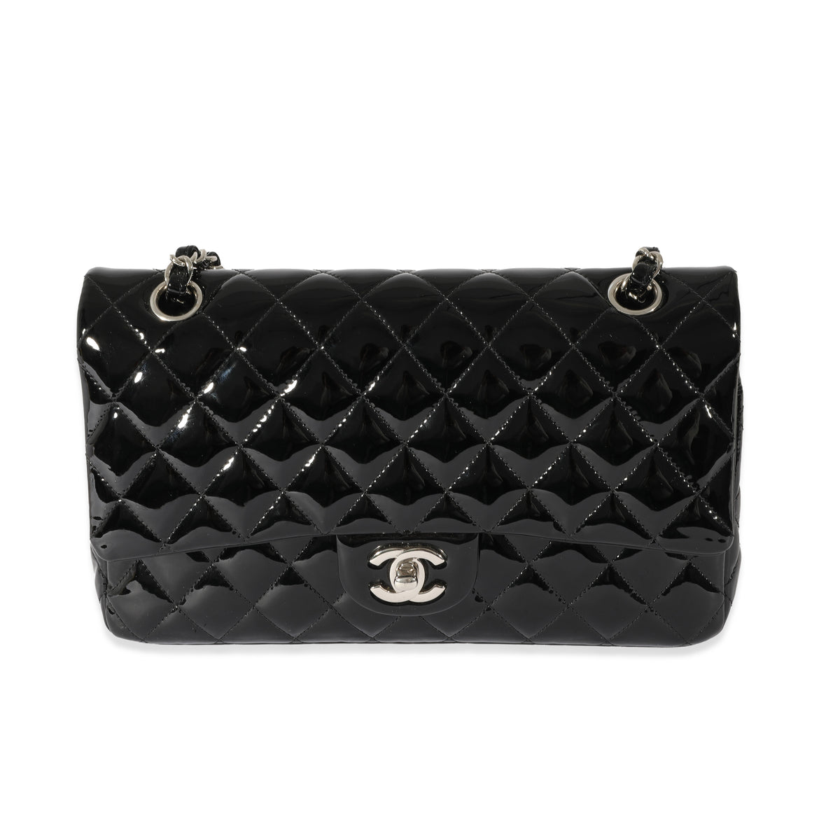 Chanel Black Patent Leather Classic Medium Double Flap Bag