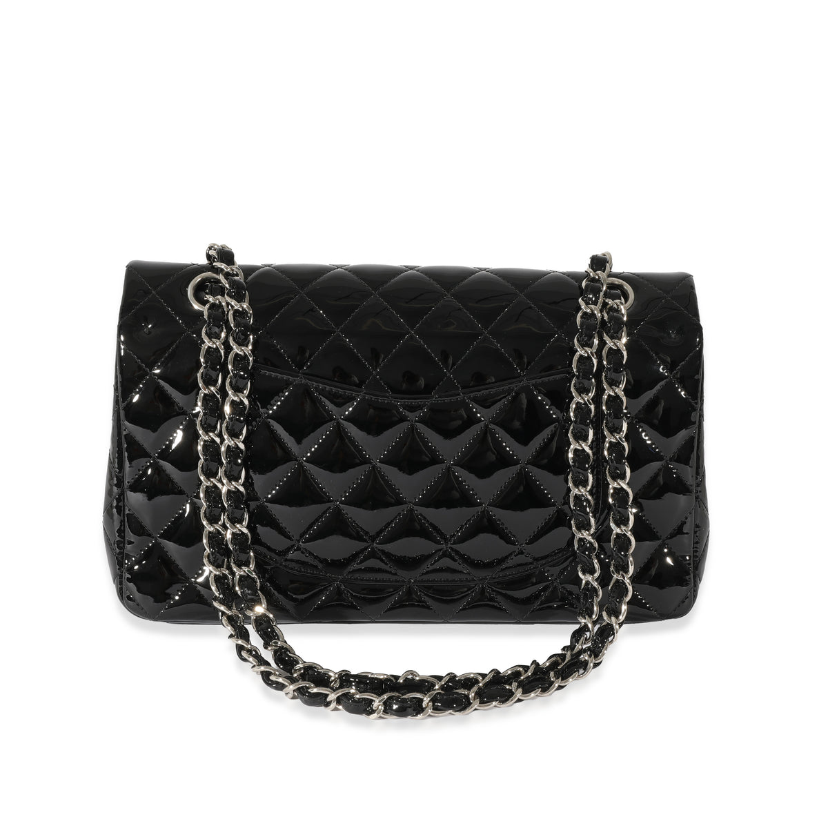 Chanel Black Patent Leather Classic Medium Double Flap Bag
