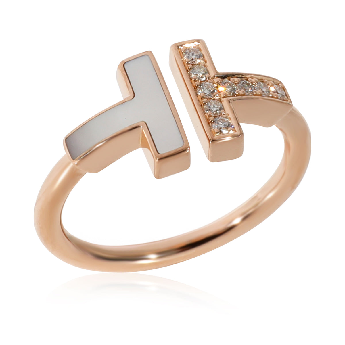 Tiffany T Wire Ring with Diamonds and Mother of Pearl in 18k Rose Gold 0.07 CTW