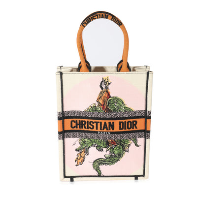 Christian Dior White and Multicolor Embroidery Vertical Book Tote