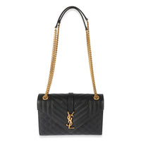 Saint Laurent Black Grain De Poudre Medium Envelope In Mix Flap Bag