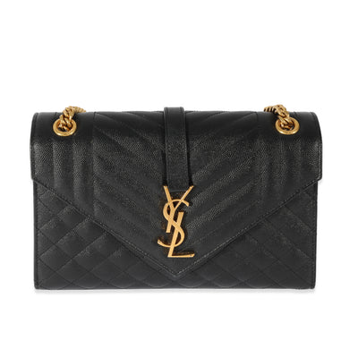 Saint Laurent Black Grain De Poudre Medium Envelope In Mix Flap Bag