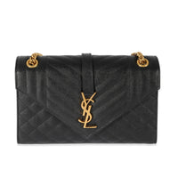 Saint Laurent Black Grain De Poudre Medium Envelope In Mix Flap Bag