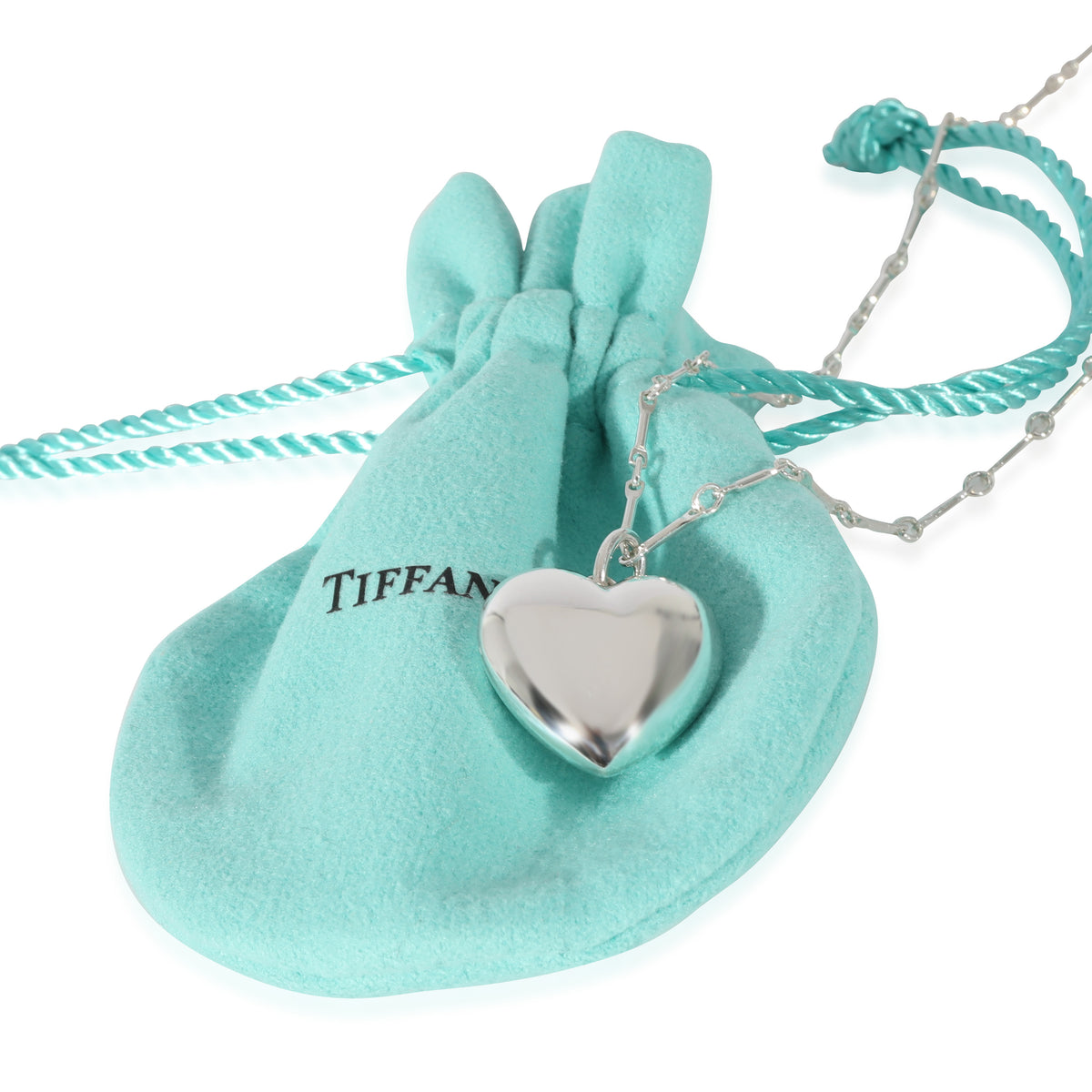 Tiffany & Co. Puff Heart Pendant in  Sterling Silver on Link Chain