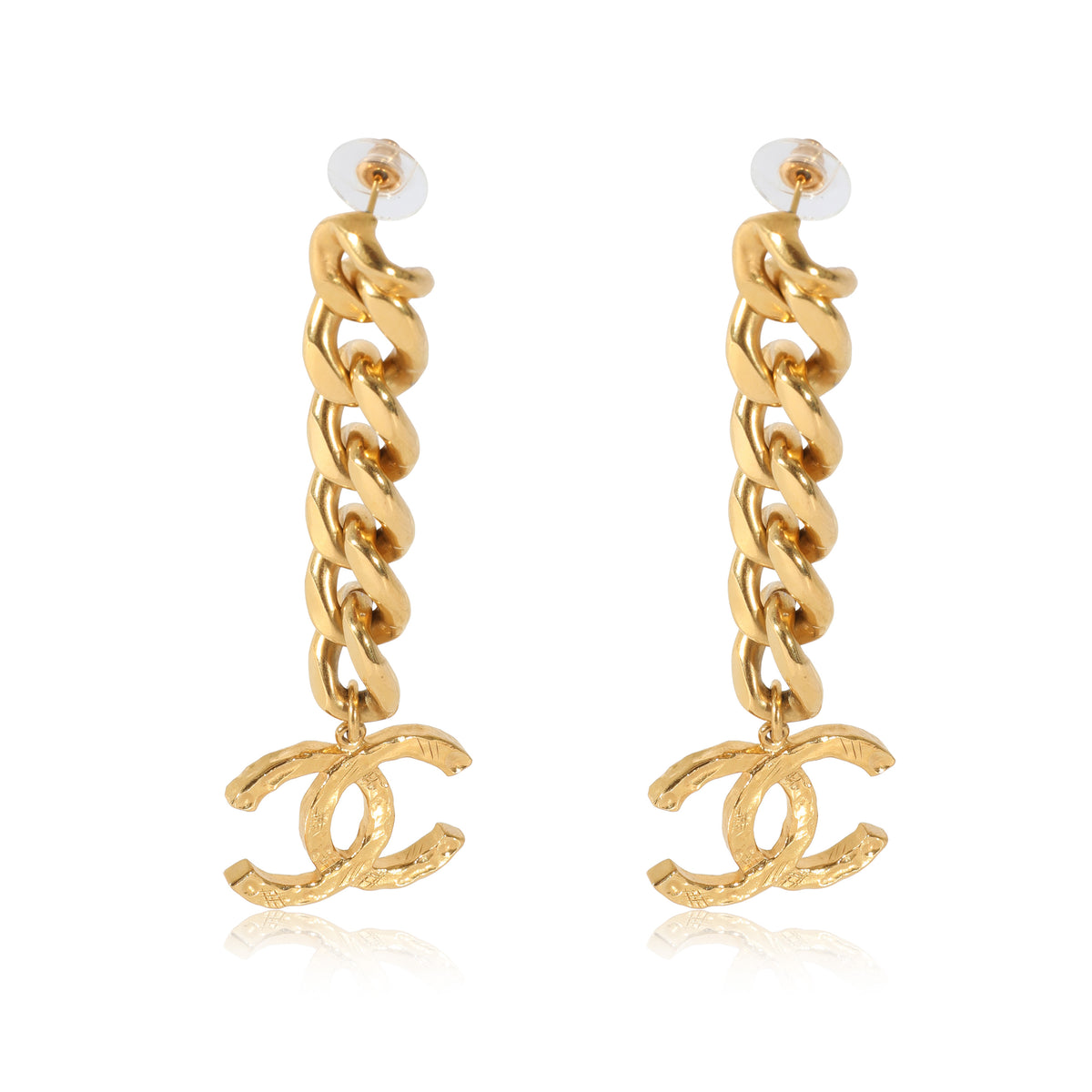 Chanel 202 Curb Link Drop CC Gold Plated Earring