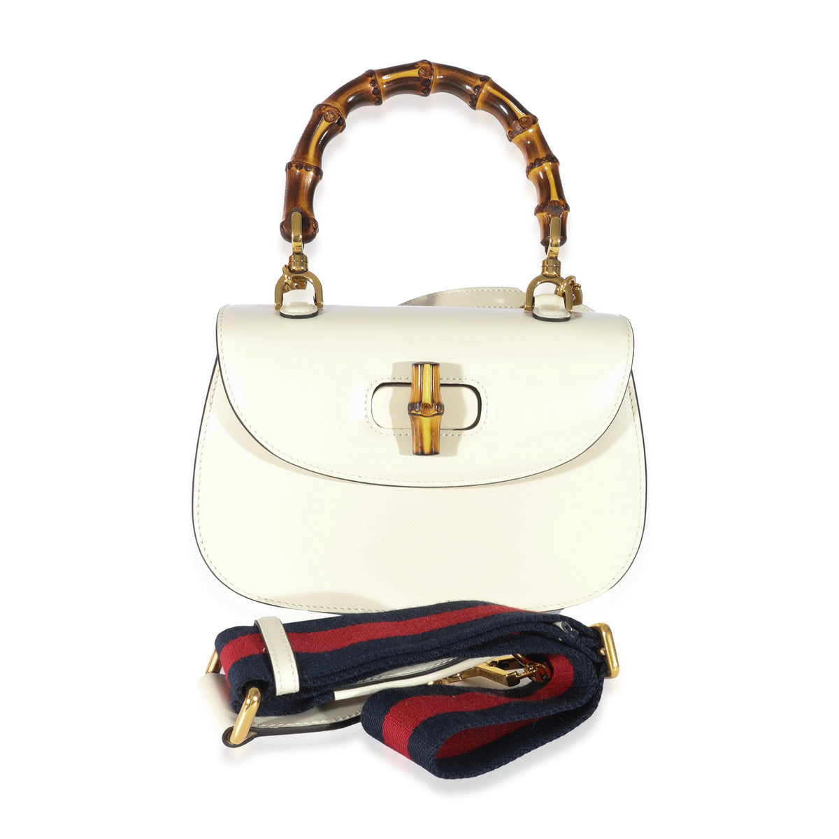 Gucci White Leather Small 1947 Bamboo Top Handle