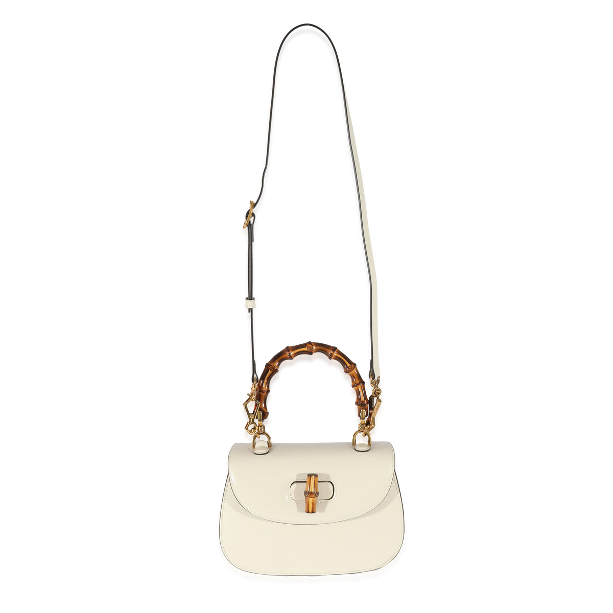 Gucci White Leather Small 1947 Bamboo Top Handle