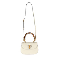 Gucci White Leather Small 1947 Bamboo Top Handle