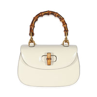 Gucci White Leather Small 1947 Bamboo Top Handle