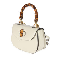 Gucci White Leather Small 1947 Bamboo Top Handle