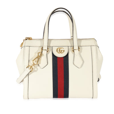 Gucci White Leather Small Ophidia Web Top Handle Tote