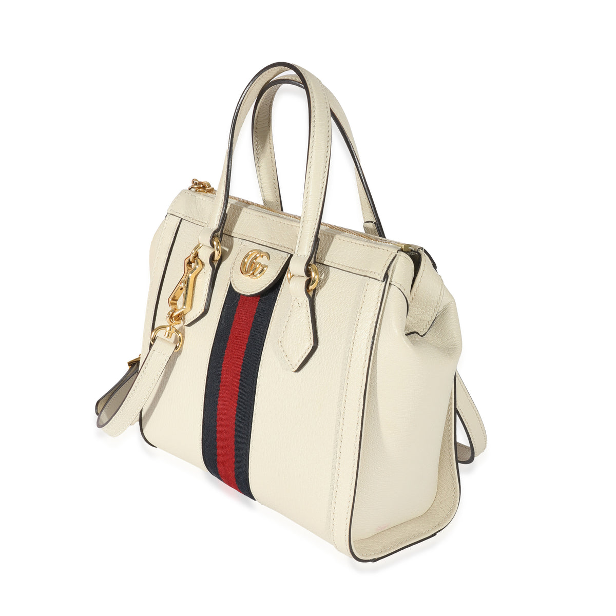 Gucci White Leather Small Ophidia Web Top Handle Tote