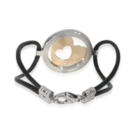 BVLGARI Tondo Heart Bracelet on Black Silk Cord in 18k Yellow Gold/Steel