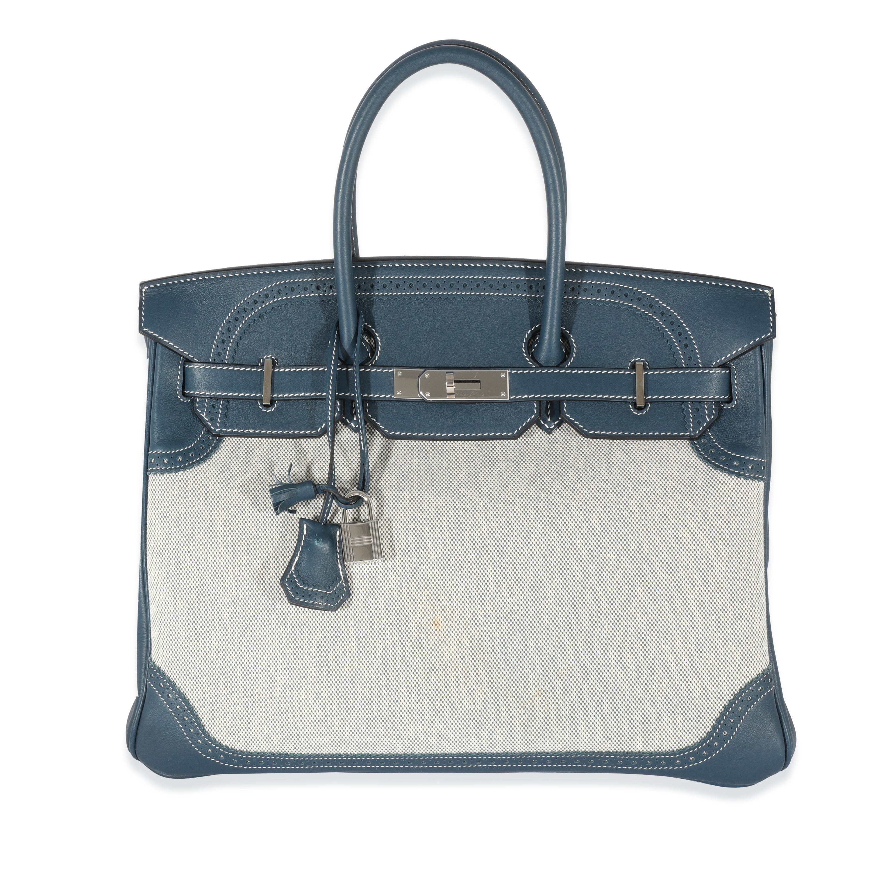 Hermes Birkin 40 Bag Ghillies Blue de Prusse w/ Blue Toile Limited