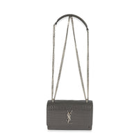 Saint Laurent Grey Croc Embossed Leather Mini Sunset Chain Bag