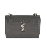 Saint Laurent Grey Croc Embossed Leather Mini Sunset Chain Bag