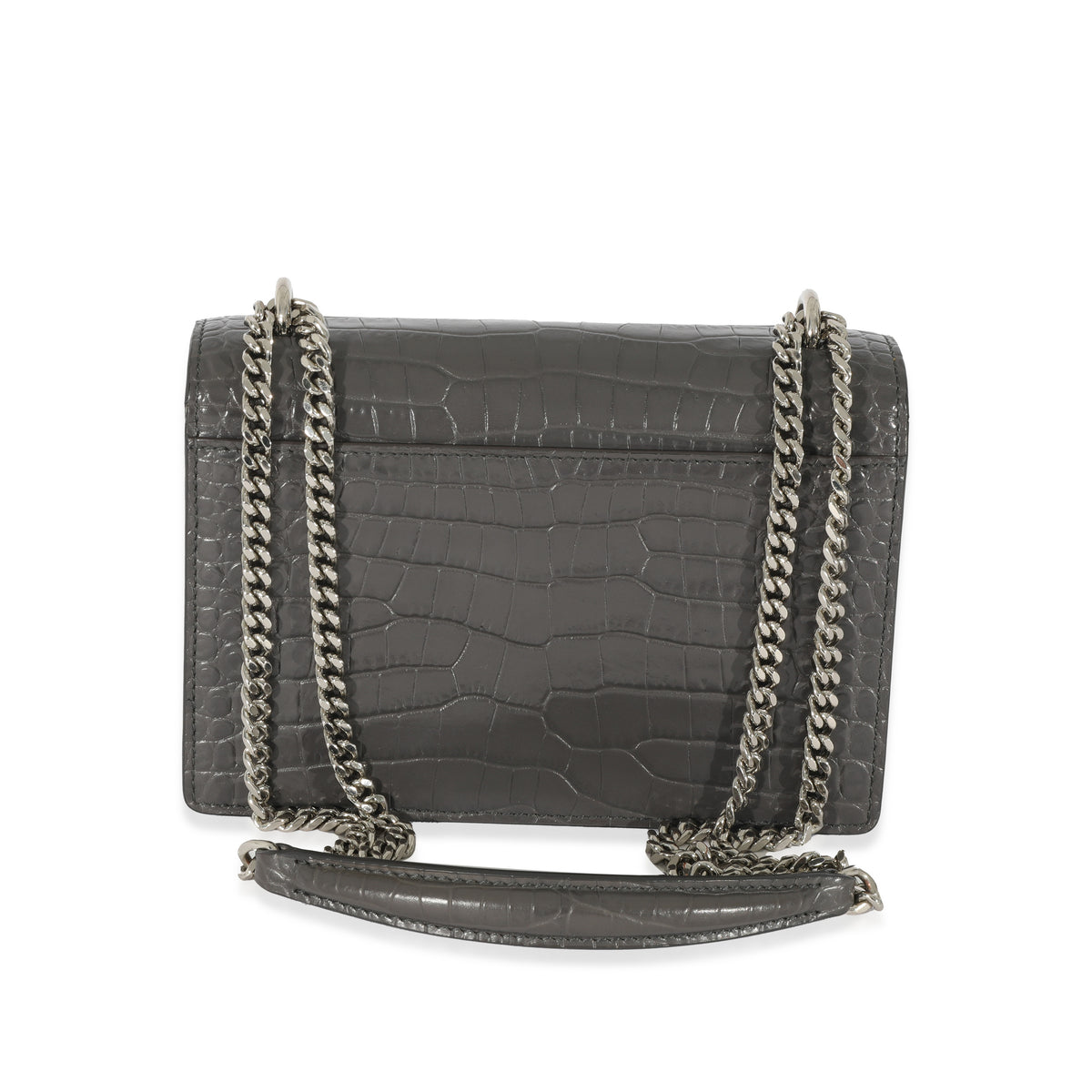 Saint Laurent Grey Croc Embossed Leather Mini Sunset Chain Bag