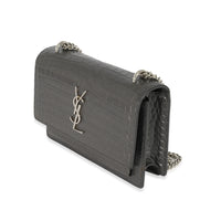 Saint Laurent Grey Croc Embossed Leather Mini Sunset Chain Bag