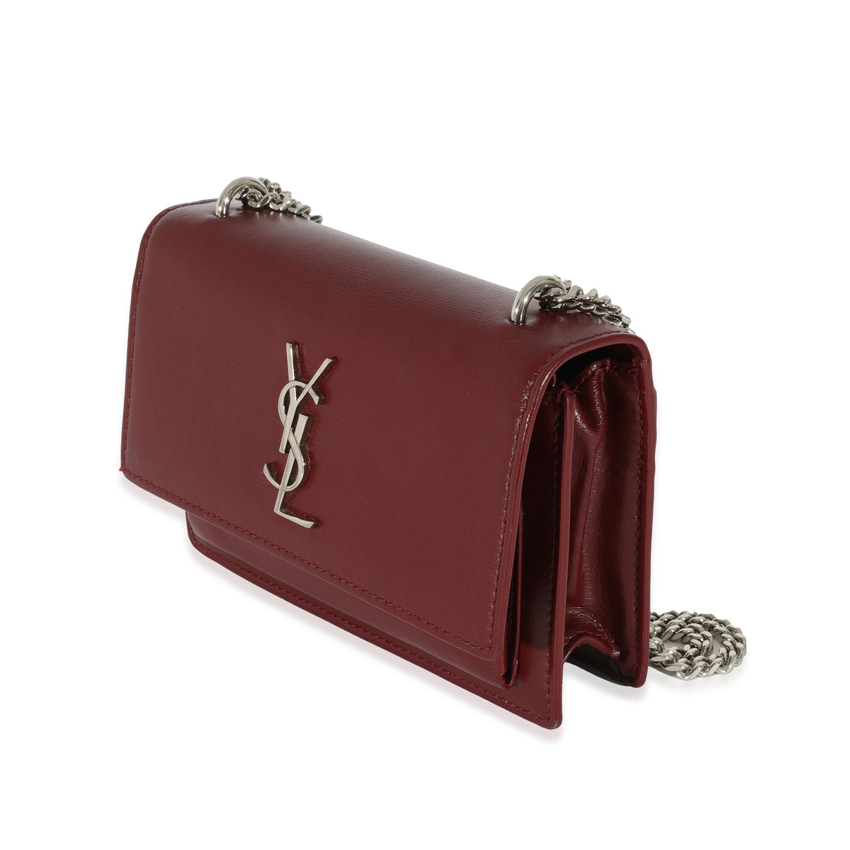 Saint Laurent Burgundy Leather Mini Sunset Chain Bag, myGemma, NZ