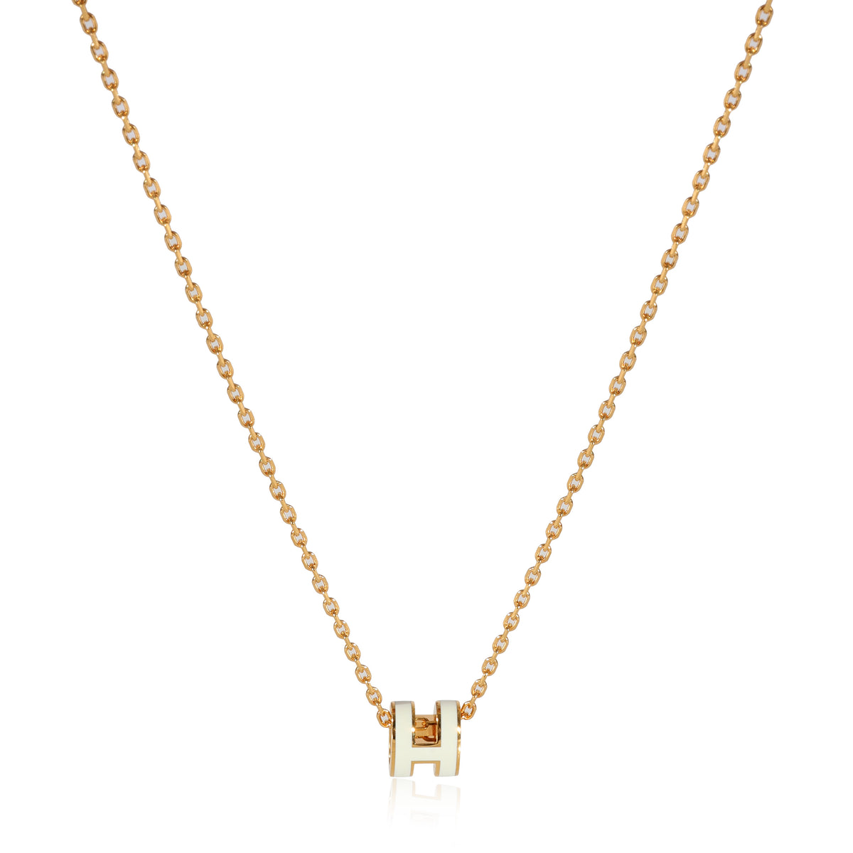 Hermès Pop H Mini Pendant Blanc Yellow Gold Plated