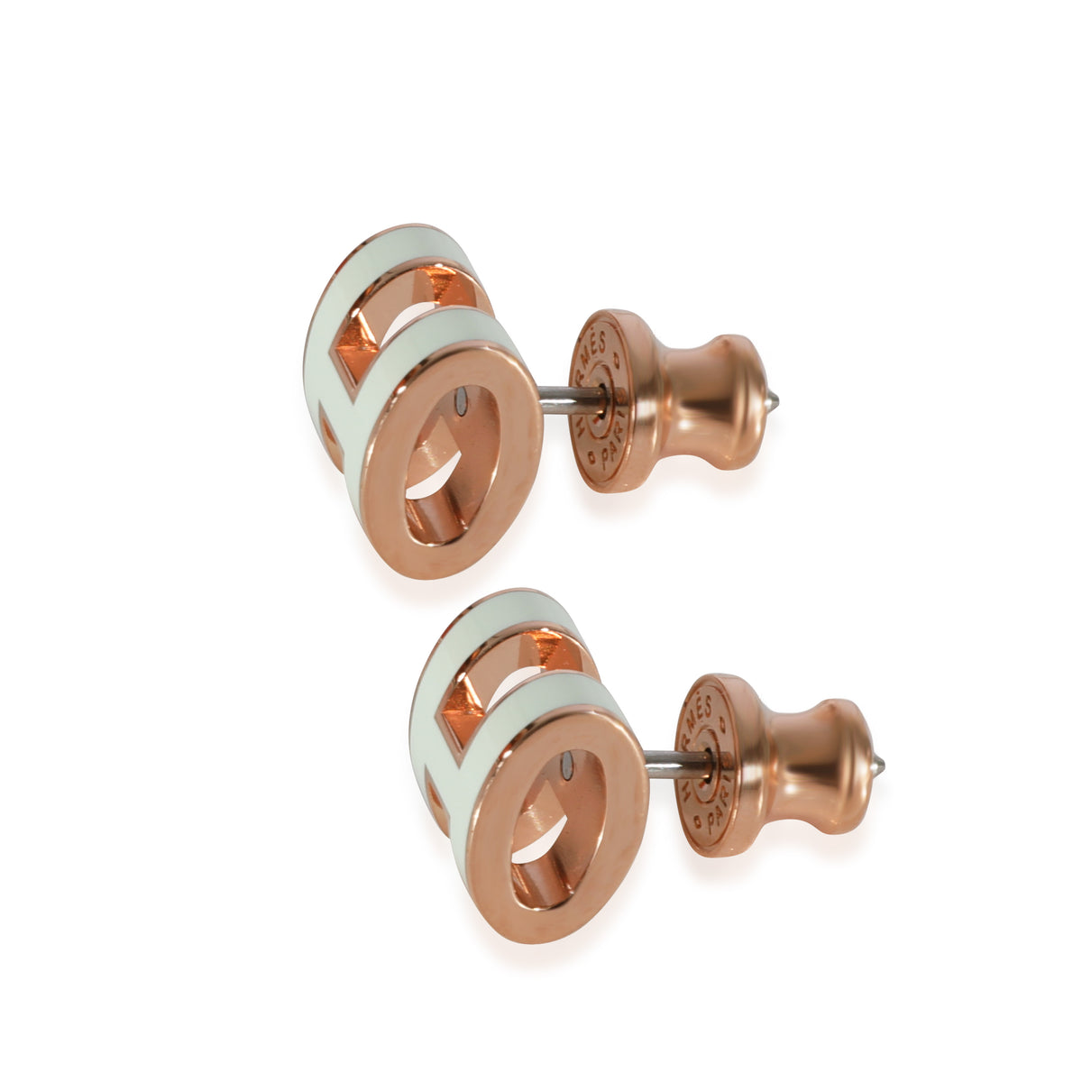 Hermes Pop H Mini Earring, Blanc Rose Gold Plated