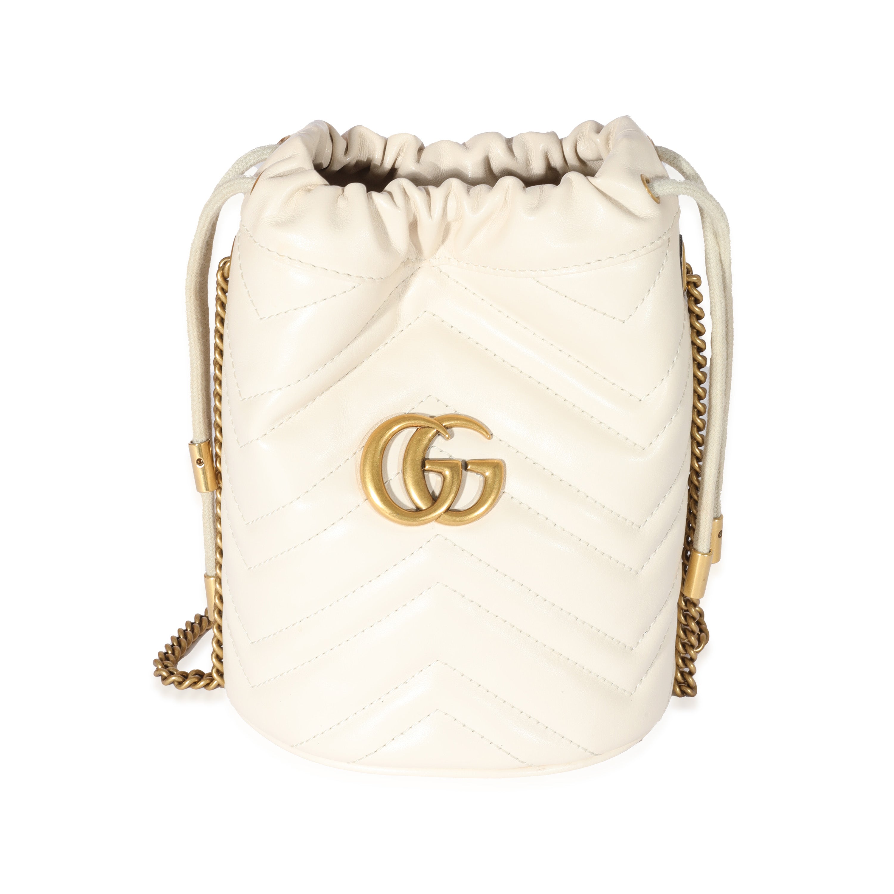 White Leather GG Marmont Mini Bucket Bag
